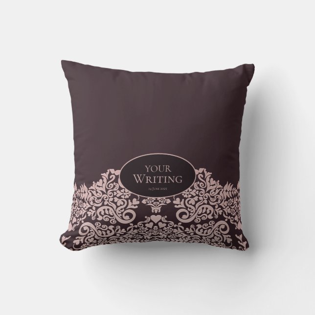 Elegant Brown Damask Throw Pillow (Front)
