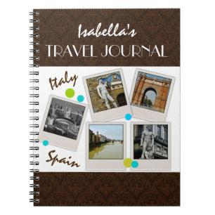 Elegant Brown Damask Travel Journal and Photos