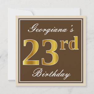 Elegant, Brown, Faux Gold 23rd Birthday + Name Invitation