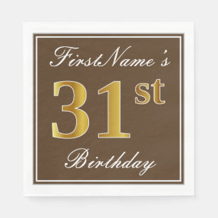 Elegant Brown, Faux Gold 31st Birthday + Name Napkin