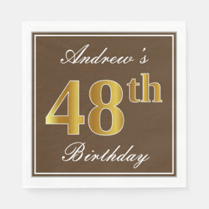 Elegant Brown, Faux Gold 48th Birthday + Name Napkin