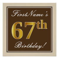 Elegant, Brown, Faux Gold 67th Birthday + Name