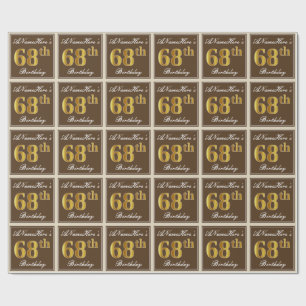 Elegant, Brown, Faux Gold 68th Birthday + Name Wrapping Paper