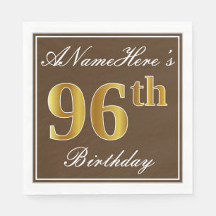Elegant Brown, Faux Gold 96th Birthday + Name Napkin