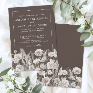 Elegant Brown Floral Boho Wedding Invitation