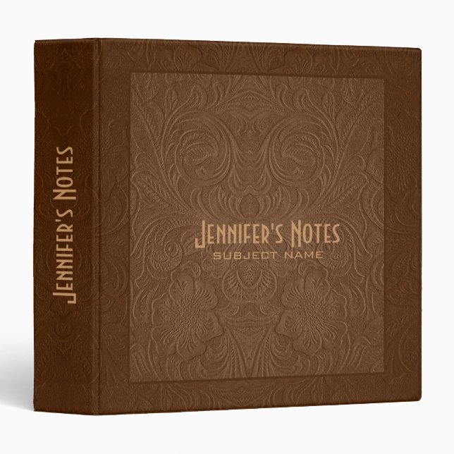 Elegant Brown Floral Design Suede Leather Look 3 Binder (Front/Spine)