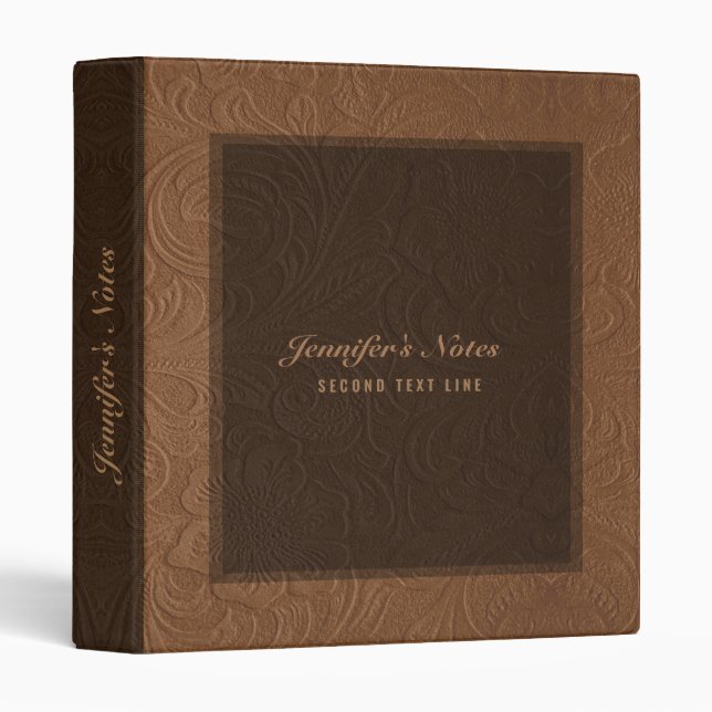 Elegant Brown Floral Design Suede Leather Look Binder (Front/Spine)