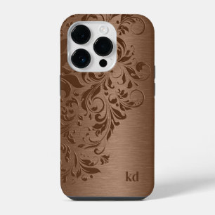 Elegant Brown Floral Lace On Brown iPhone 14 Pro Case