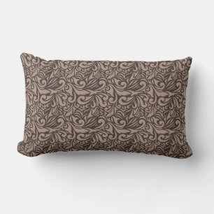 Elegant Brown Floral Pattern on Light Pink Back Lumbar Pillow