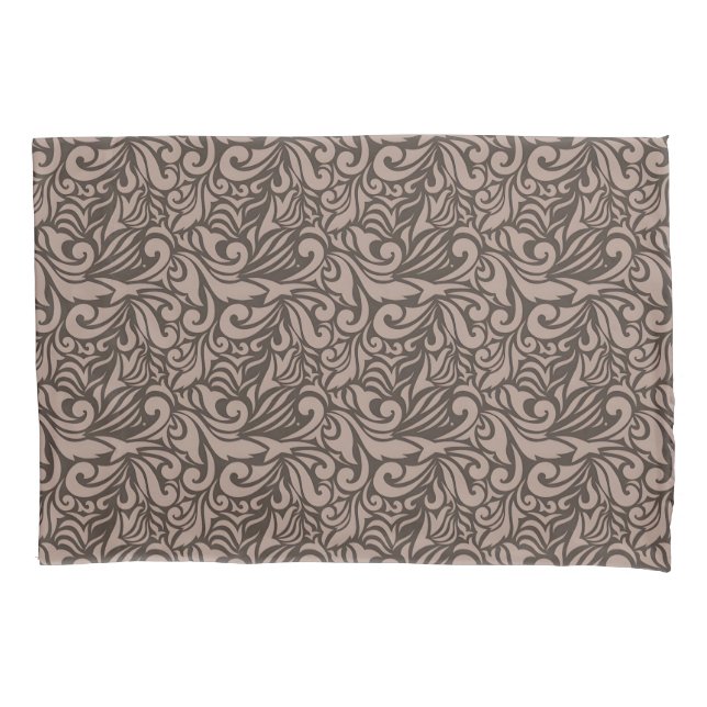 Elegant Brown Floral Pattern on Light Pink Back Pillowcase (Front-Left)
