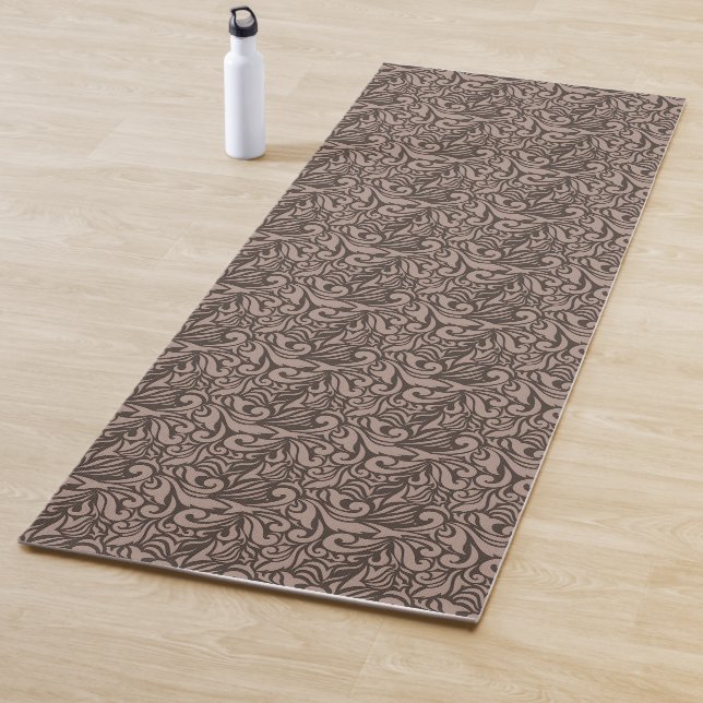 Elegant Brown Floral Pattern on Light Pink Back Yoga Mat (In Situ)
