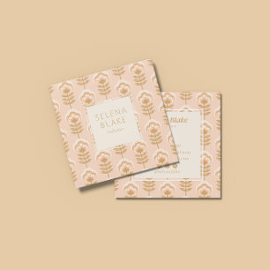 Elegant Brown Floral Pattern Square Business Card