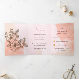 Elegant Brown Flower Personalized Wedding Tri-Fold Invitation