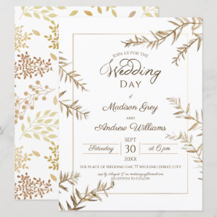 Elegant Brown Foliage Autumn Wedding Invitation