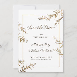 Elegant Brown Foliage Autumn Wedding Save The Date