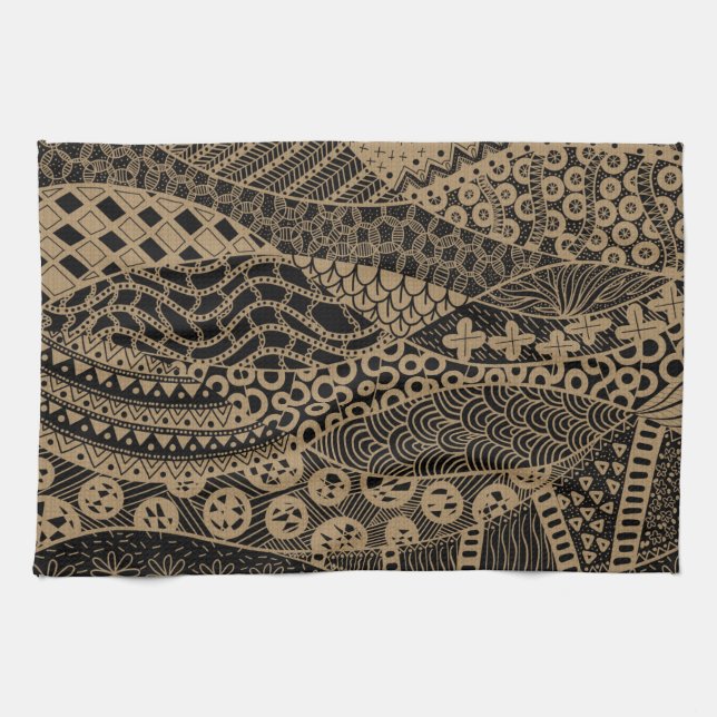 Elegant Brown Geometric Abstract Tribal Pattern | Kitchen Towel (Horizontal)