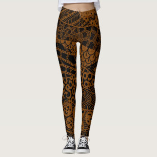 Elegant Brown Geometric Abstract Tribal Pattern Leggings