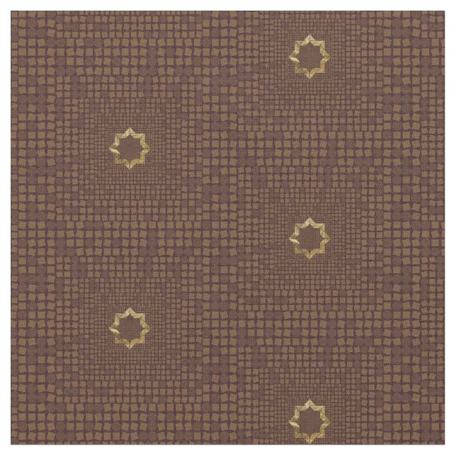 Elegant Brown Geometric Tile Pattern Fabric (Close Up)