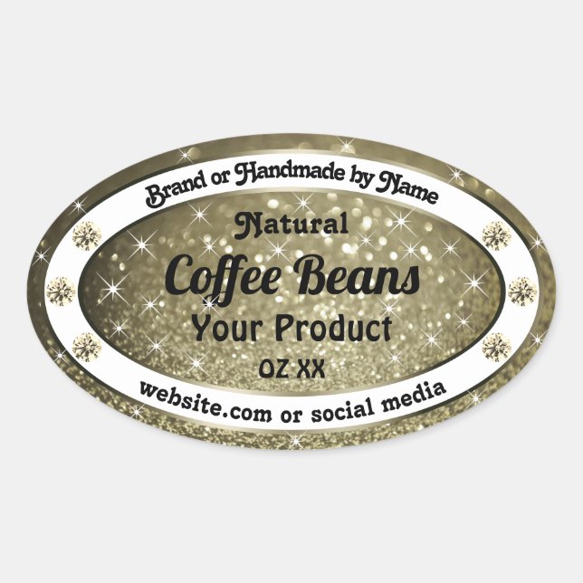 Elegant Brown Glitter Product Labels with Diamonds (Front)