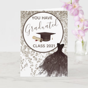 Elegant Brown Glitter You Can Wear the Dress Grad  Card