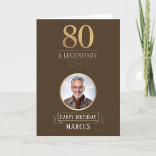 Elegant Brown & Gold 80th & Legendary Birthday Card