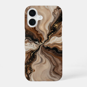 Elegant Brown & Gold Fluid Abstract Art iPhone 16 Case