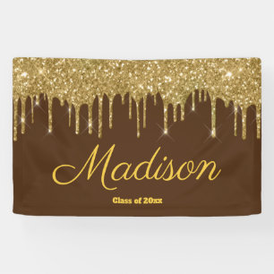 Elegant Brown Gold Graduation Party Class of 2024 Banner