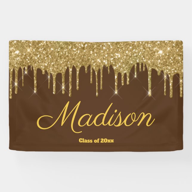 Elegant Brown Gold Graduation Party Class of 2024 Banner (Horizontal)