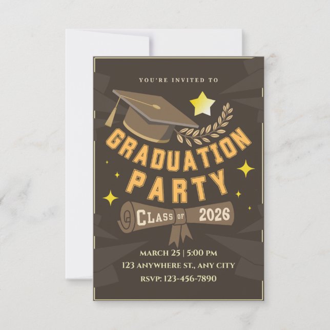 Elegant Brown Gold Graduation Party Invitation (Front)