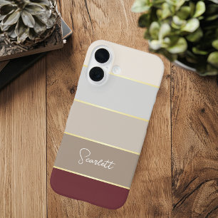 Elegant brown gold Personalized Colour Stripes iPhone 16 Case