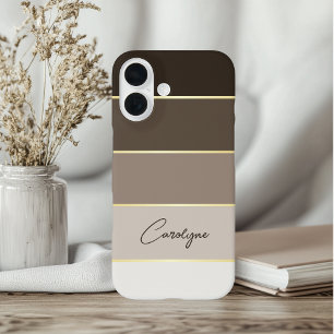 Elegant brown gold Personalized Colour Stripes iPhone 16 Case