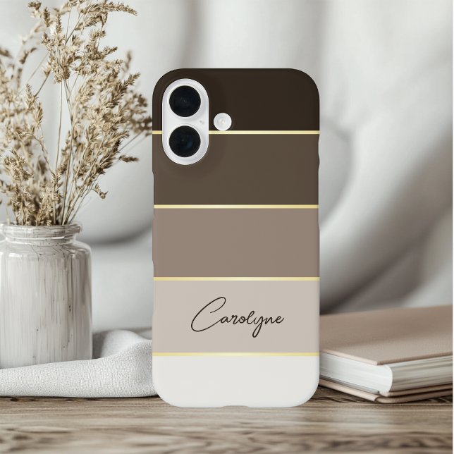 Elegant brown gold Personalized Colour Stripes Case-Mate iPhone Case (Creator Uploaded)