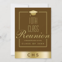 Elegant Brown Gold Script 10th Class Reunion