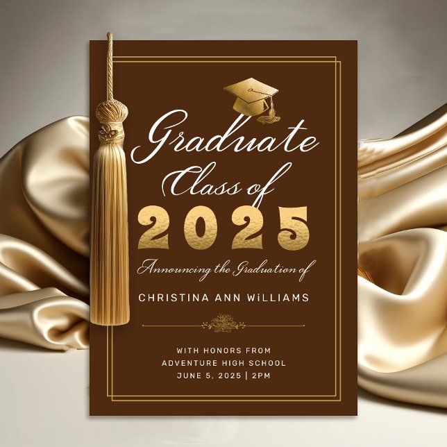 Elegant Brown Gold Script Class of 2025 Graduate Announcement (Elegant Brown Gold Script Class of 2025 Graduation Announcement)