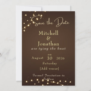 Elegant Brown & Gold String Lights wedding  Save The Date