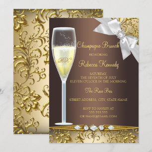 Elegant Brown Gold White Champagne Brunch Invite