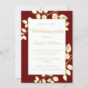 Elegant brown golden leaves birthday invitation