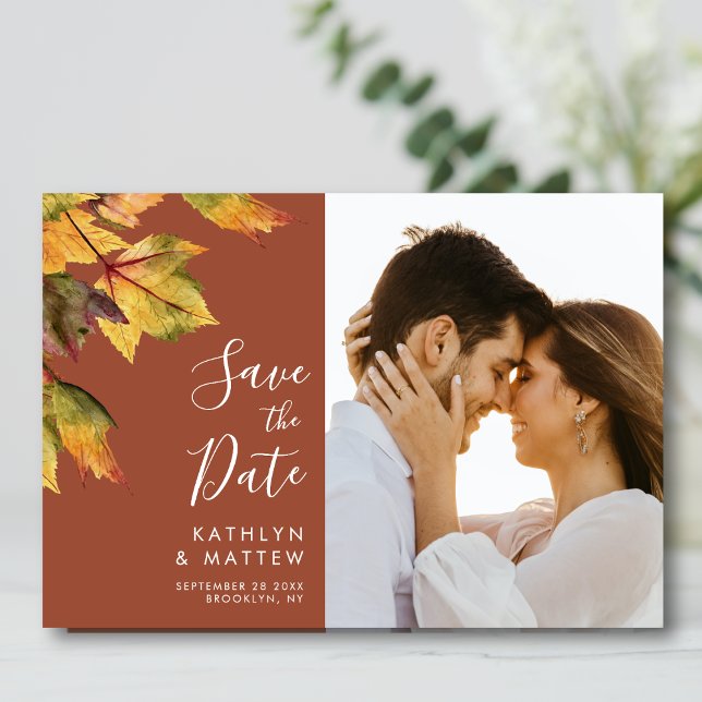 Elegant Brown Golden Yellow Autumn Foliage Wedding Save The Date (Creator Uploaded)