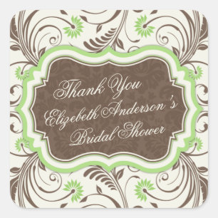 Elegant Brown Green Floral Bridal Shower Favour Ta Square Sticker