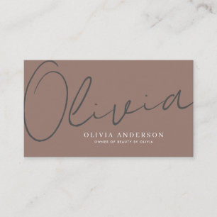 Elegant Brown Grey Handwritten Script Name QR Code Business Card