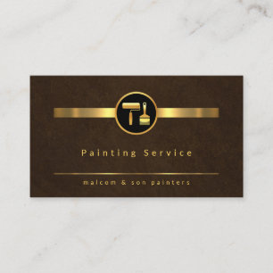 Elegant Brown Grunge Gold Paint Lines Business Card