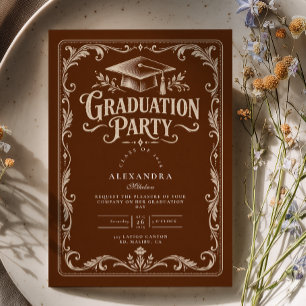 Elegant Brown Ivory Western Graduation Invitation