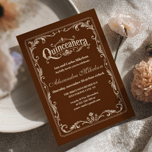 Elegant Brown Ivory Western Quinceañera Invitation
