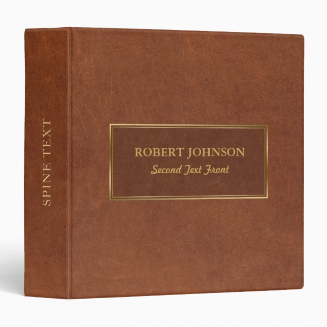Elegant Brown Leather Print Gold Frame Binder (Front/Spine)