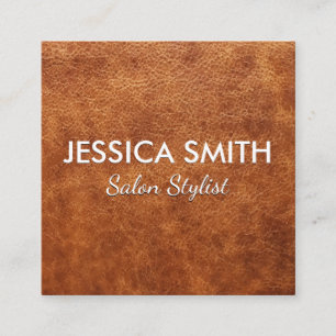 Elegant Brown Leather Square Business Card