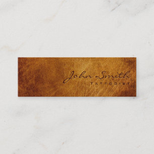 Elegant Brown Leather Tattoo Artist Mini Business Card