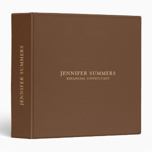 Elegant Brown Leather Texture Gold Typography Binder