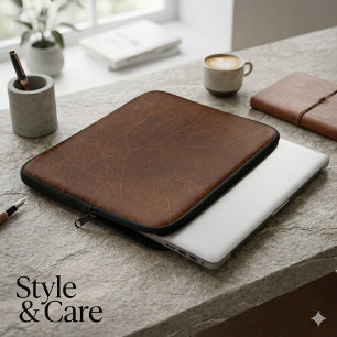 Elegant Brown Leather Texture Laptop Sleeve