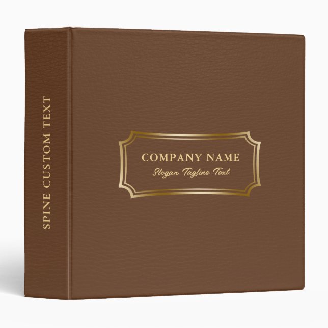 Elegant Brown Leather Texture Vintage Gold Frame Binder (Front/Spine)
