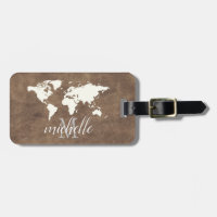 Elegant Brown Leather Travel World - Map Airplane
